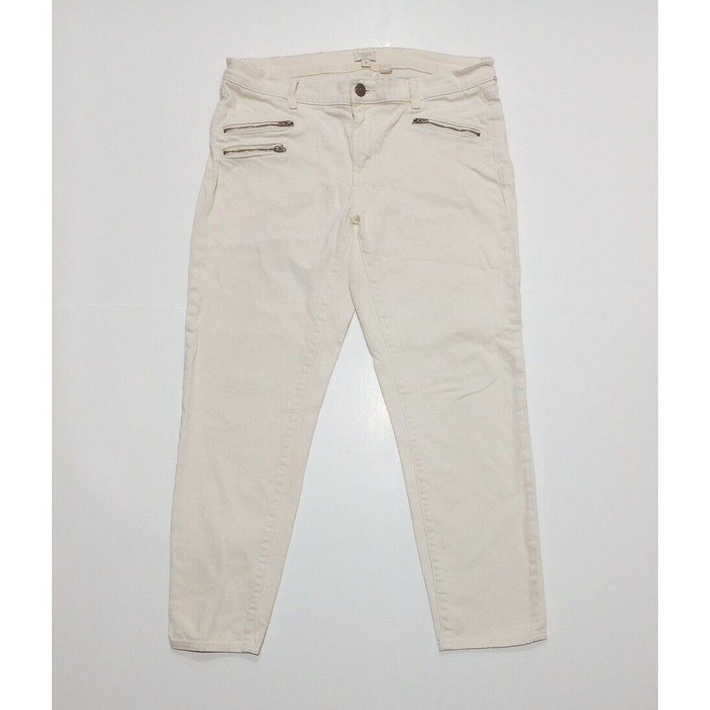 J Crew Stretch Ivory Zip Pocket Ankle Skinny Jeans Womens Sz 31 Low Rise Stretch